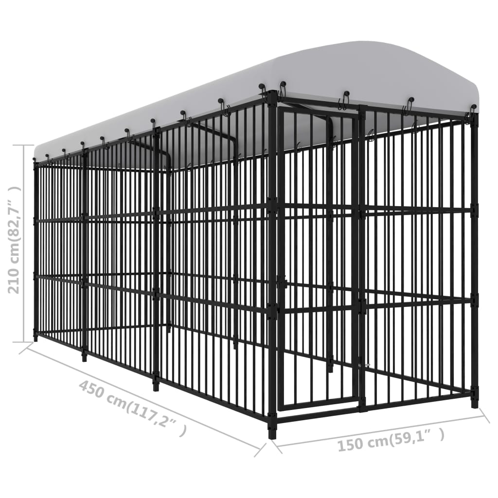 vidaXL Външна клетка за кучета с покрив, 450x150x210 см