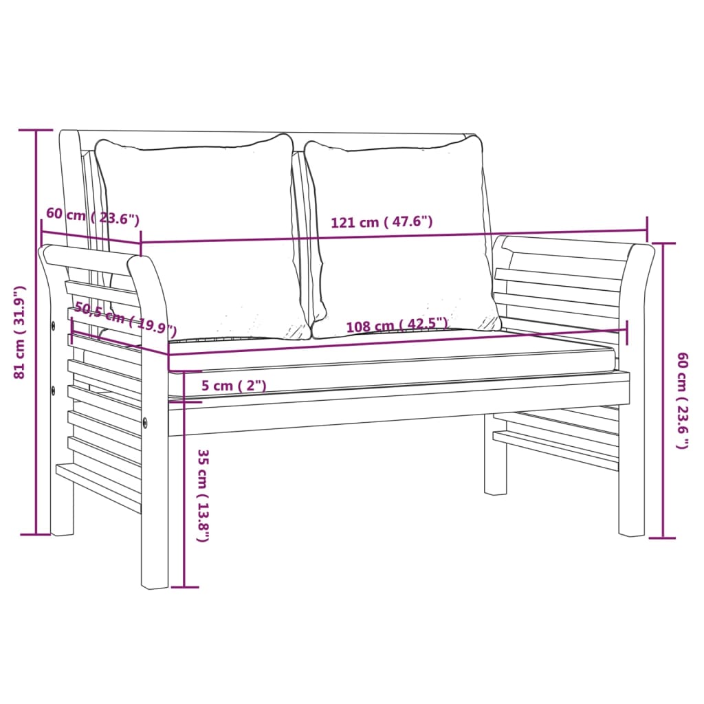vidaXL Градински лаундж комплект с възглавници, 4 части, масив акация