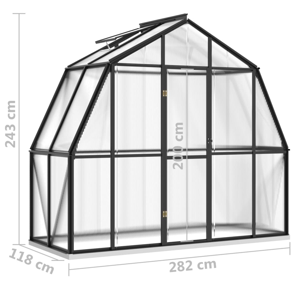 vidaXL Оранжерия с опорна рамка, антрацит, 3,3 м², алуминий