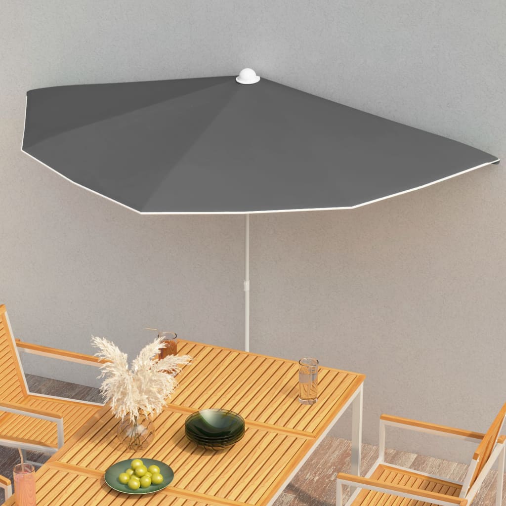 vidaXL Градински полукръгъл чадър с прът 180x90 см антрацит