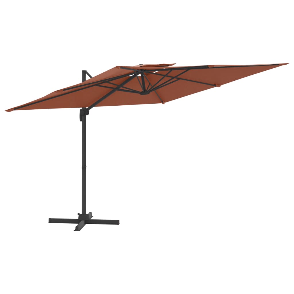 vidaXL Конзолен чадър с двоен покрив, теракота, 300x300 см