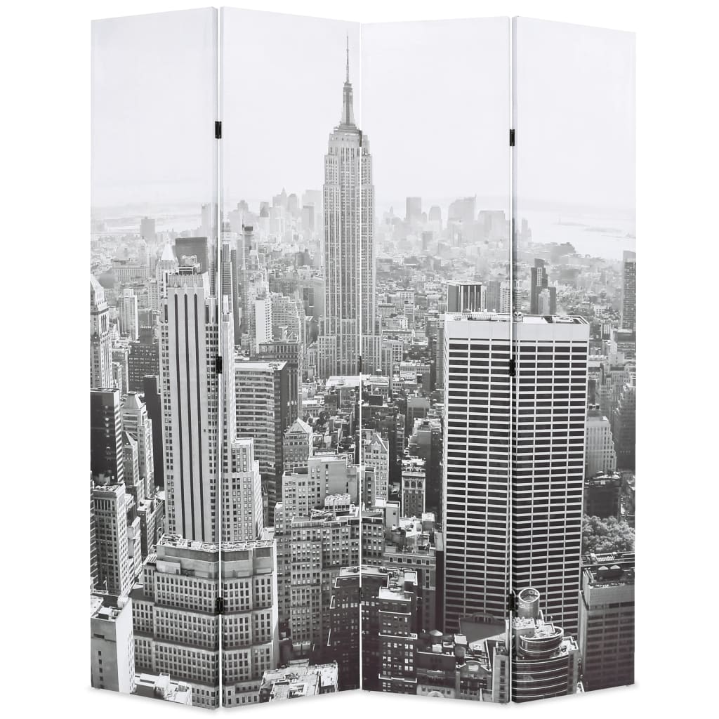 vidaXL Сгъваем параван за стая, 160x170 см, дневен Ню Йорк, черно-бял