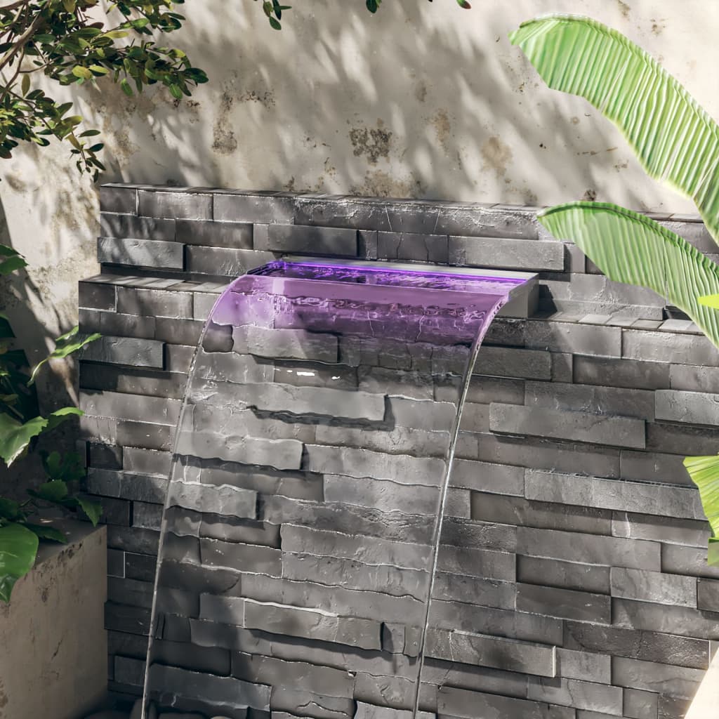 vidaXL Преливник за водопад с RGB LED, неръждаема стомана, 60 см