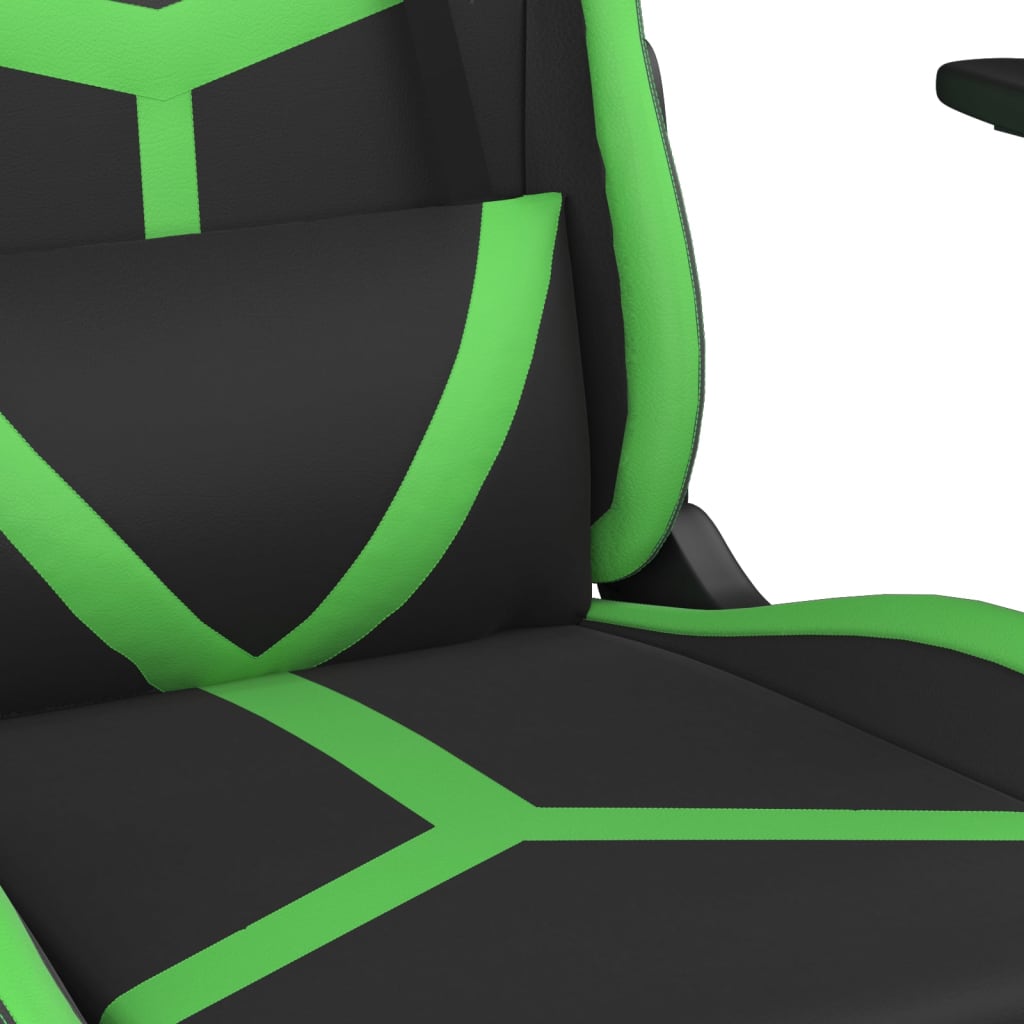 vidaXL Масажен гейминг стол, черно и зелено, изкуствена кожа