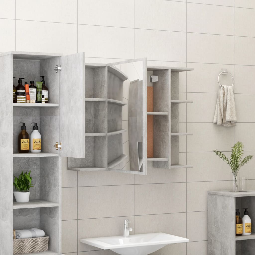 vidaXL Шкаф за баня с огледало, бетонно сив, 80x20,5x64 см, ПДЧ