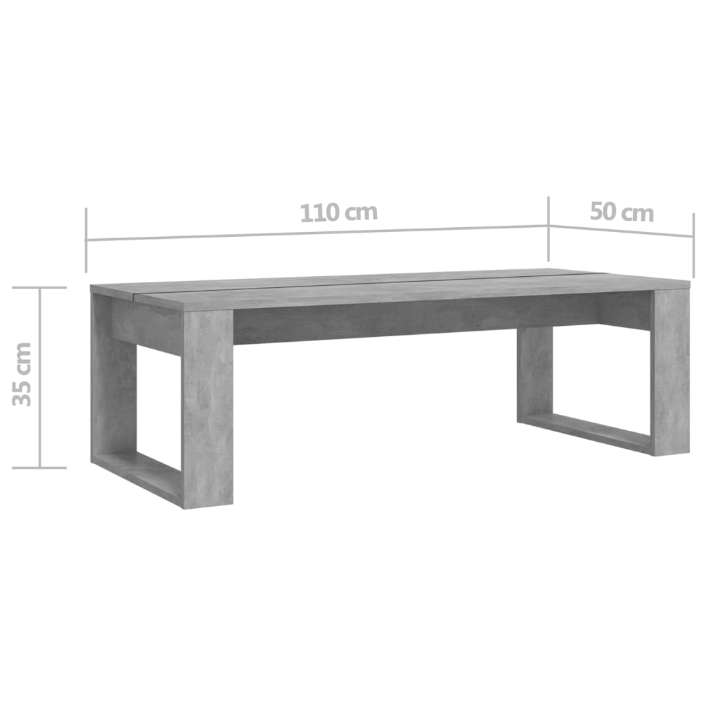 vidaXL Кафе маса, бетонно сива, 110x50x35 см, инженерно дърво