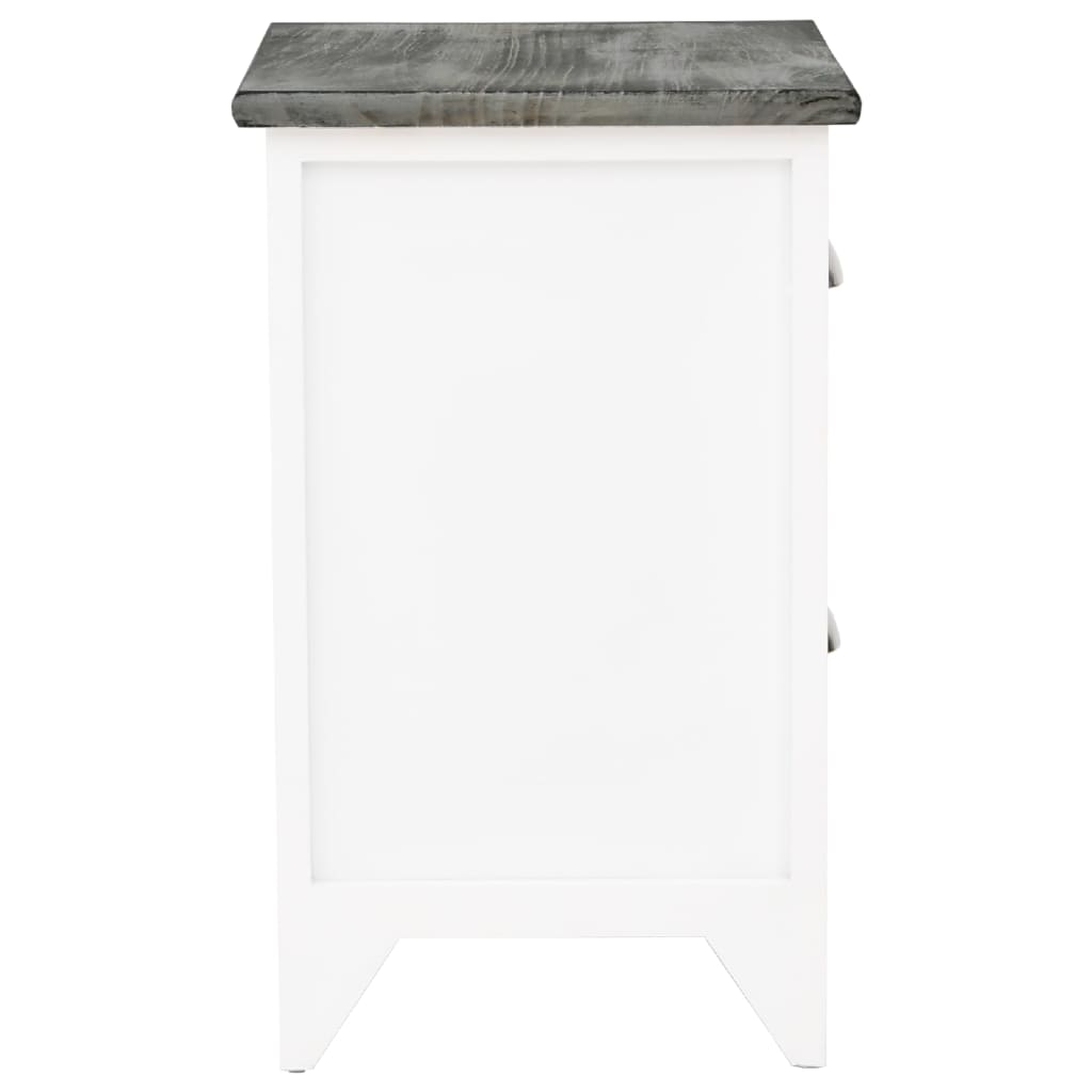 vidaXL Нощно шкафче, сиво и бяло, 38x28x45 см, дърво от пауловния
