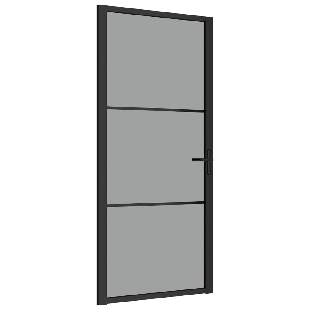 vidaXL Интериорна врата 93x201,5 см черна ESG стъкло и алуминий