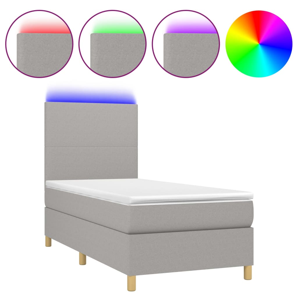 vidaXL Боксспринг легло с матрак и LED, светлосиво, 100x200 см, плат