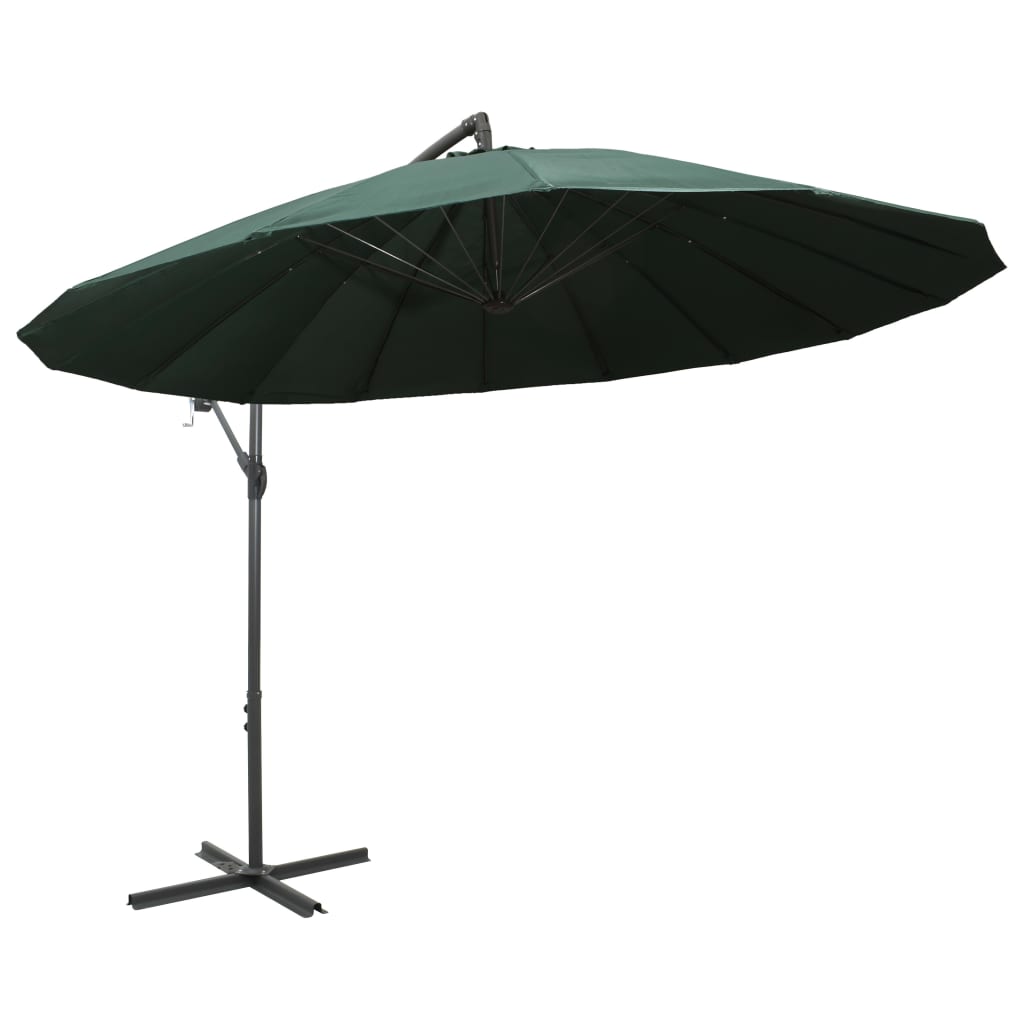 vidaXL Висящ чадър за слънце, зелен, 3 м, алуминиев прът