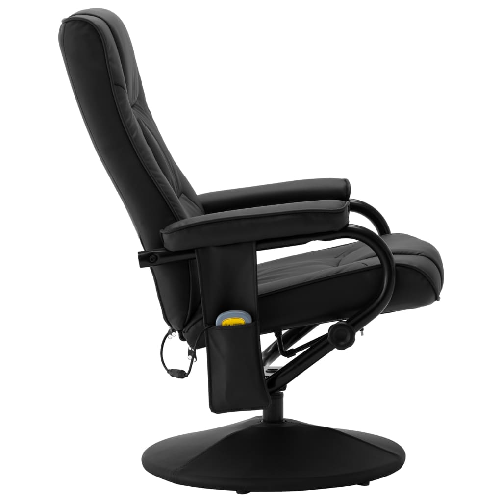 vidaXL Масажен стол с табуретка за крака, черен, изкуствена кожа