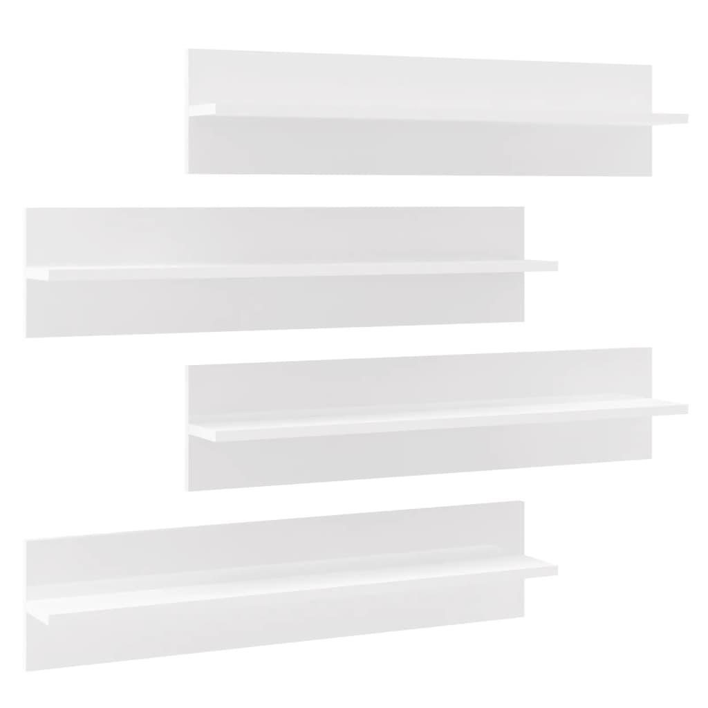 vidaXL Стенни рафтове, 4 бр, бял гланц, 80x11,5x18 см, ПДЧ
