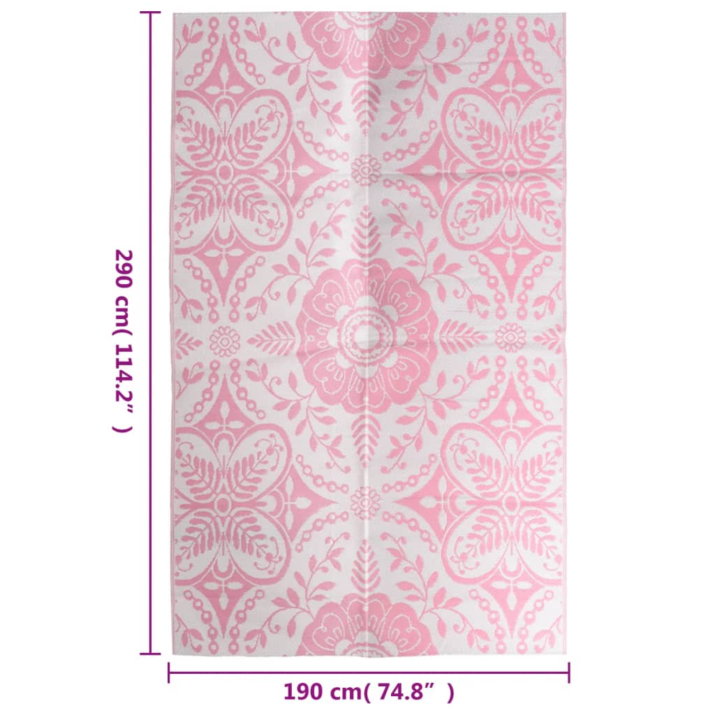 vidaXL Външен килим, розов, 190x290 см, PP