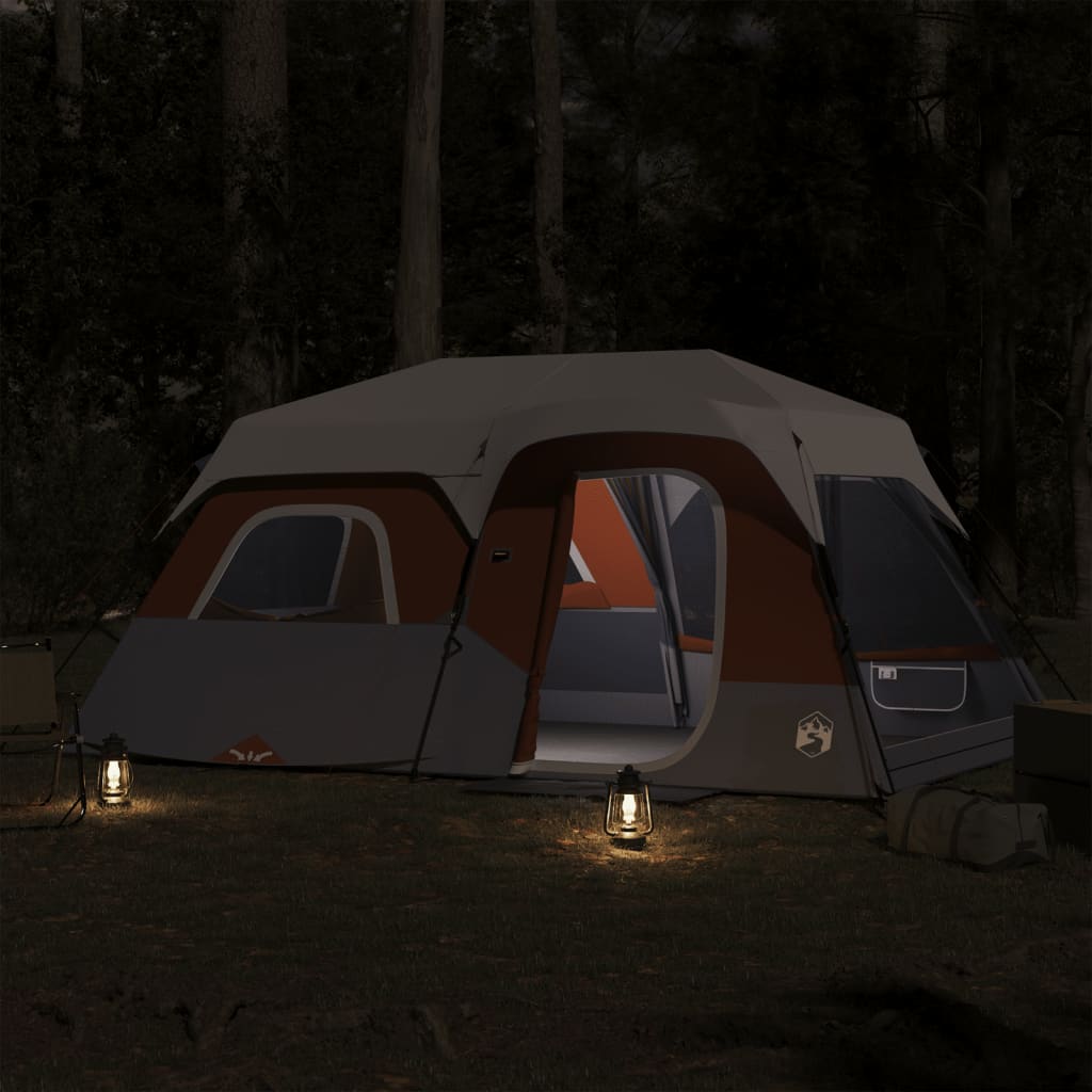 vidaXL Къмпинг палатка с LED лампички, 9-местна, светлосив и оранжев