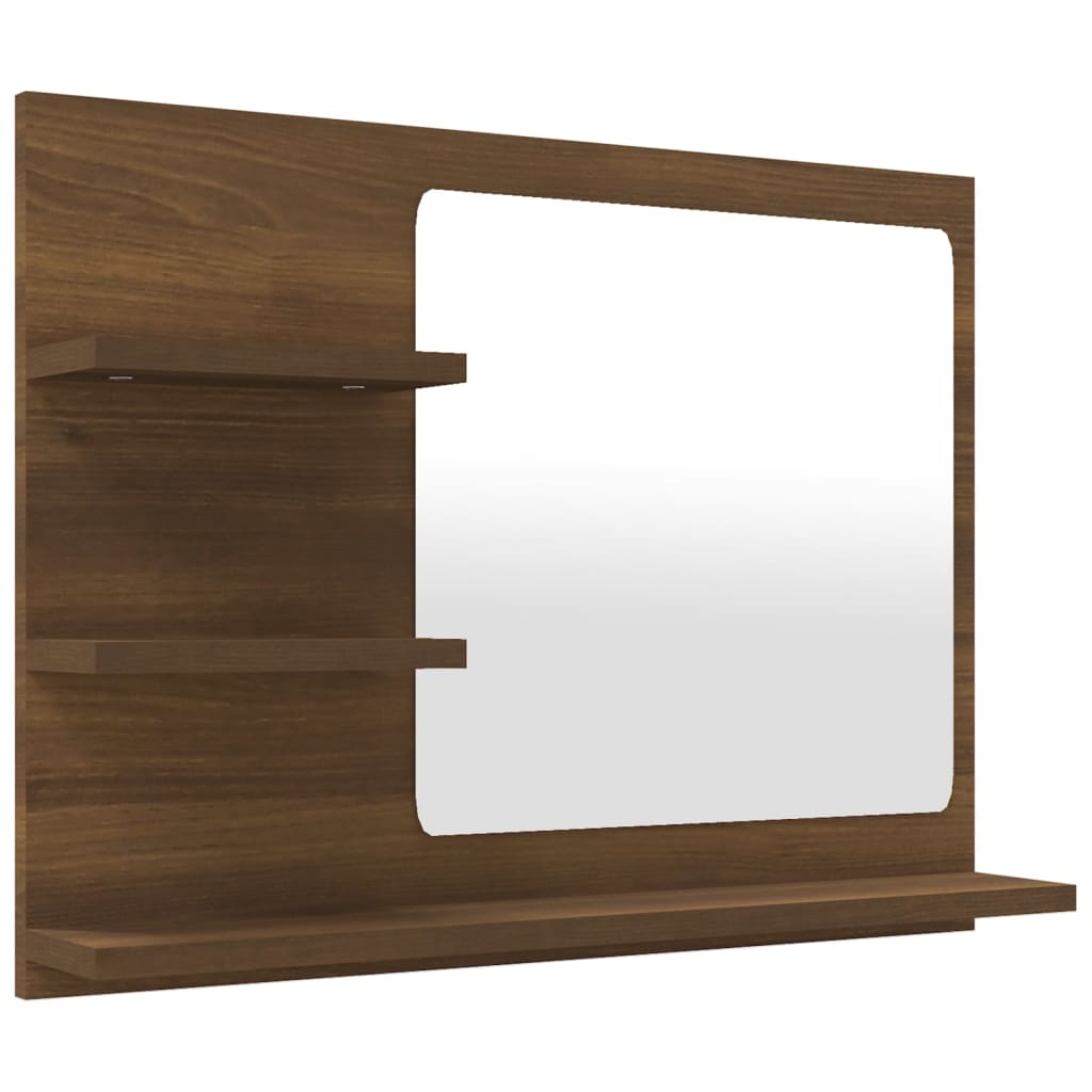 vidaXL Огледало за баня, кафяв дъб, 60x10,5x45 см, инженерно дърво