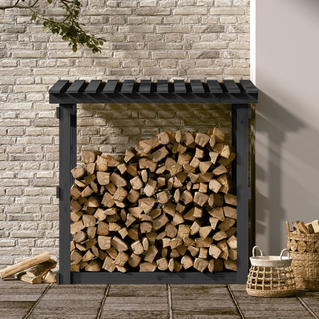 vidaXL Поставка за дърва за огрев, сива, 108x64,5x109 см, бор масив