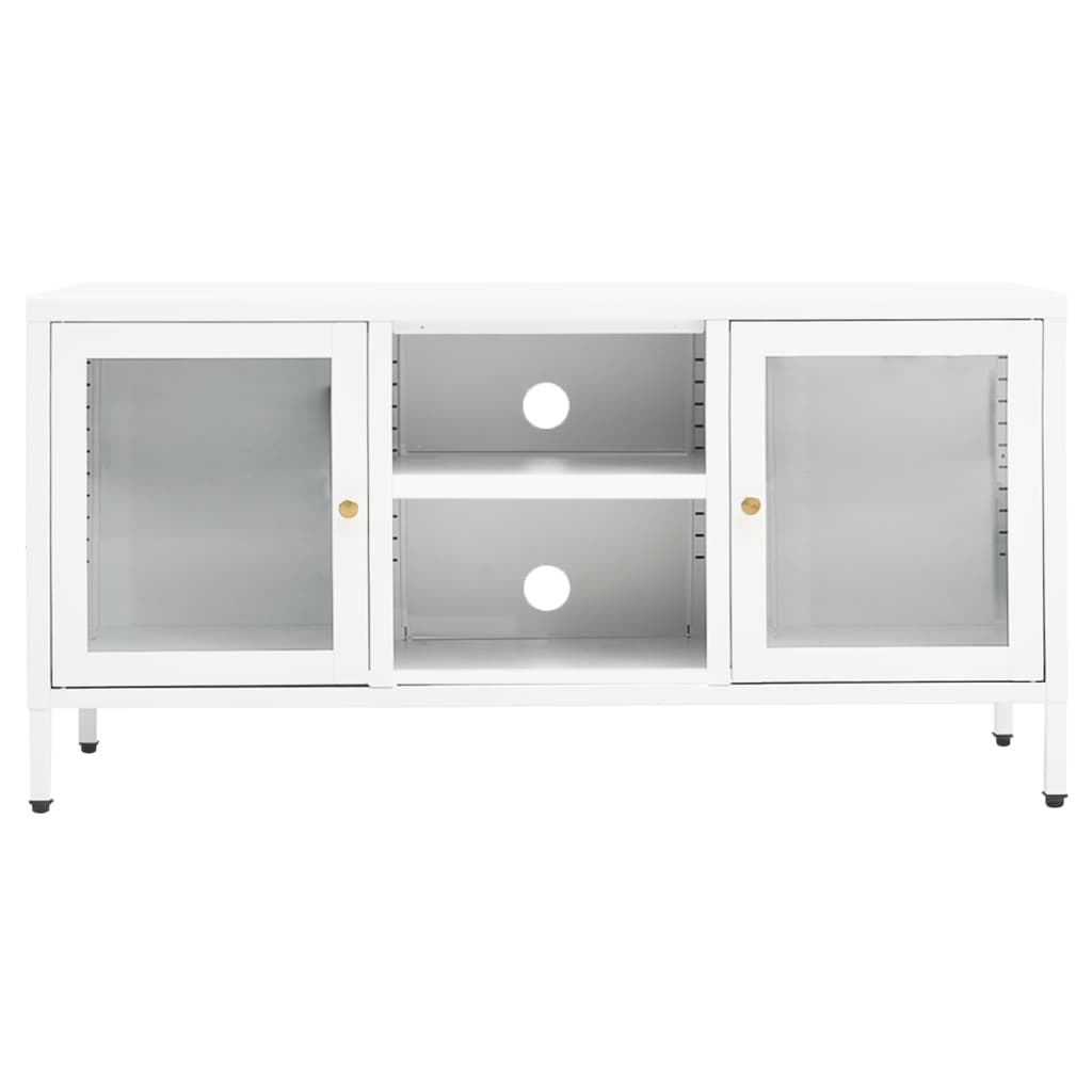 vidaXL ТВ шкаф, бял, 105x35x52 см, стомана и стъкло