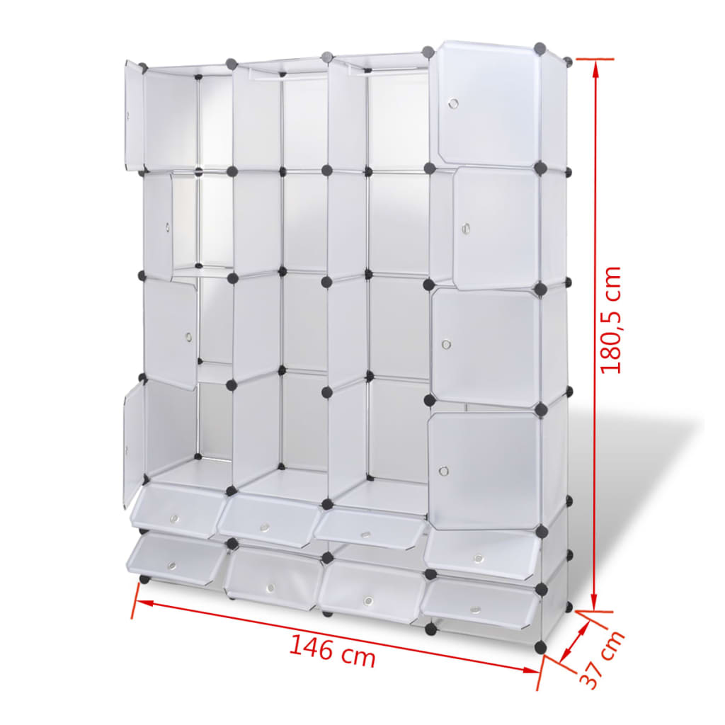 vidaXL Модулен шкаф с 18 отделения, бял, 37x146x180,5 см