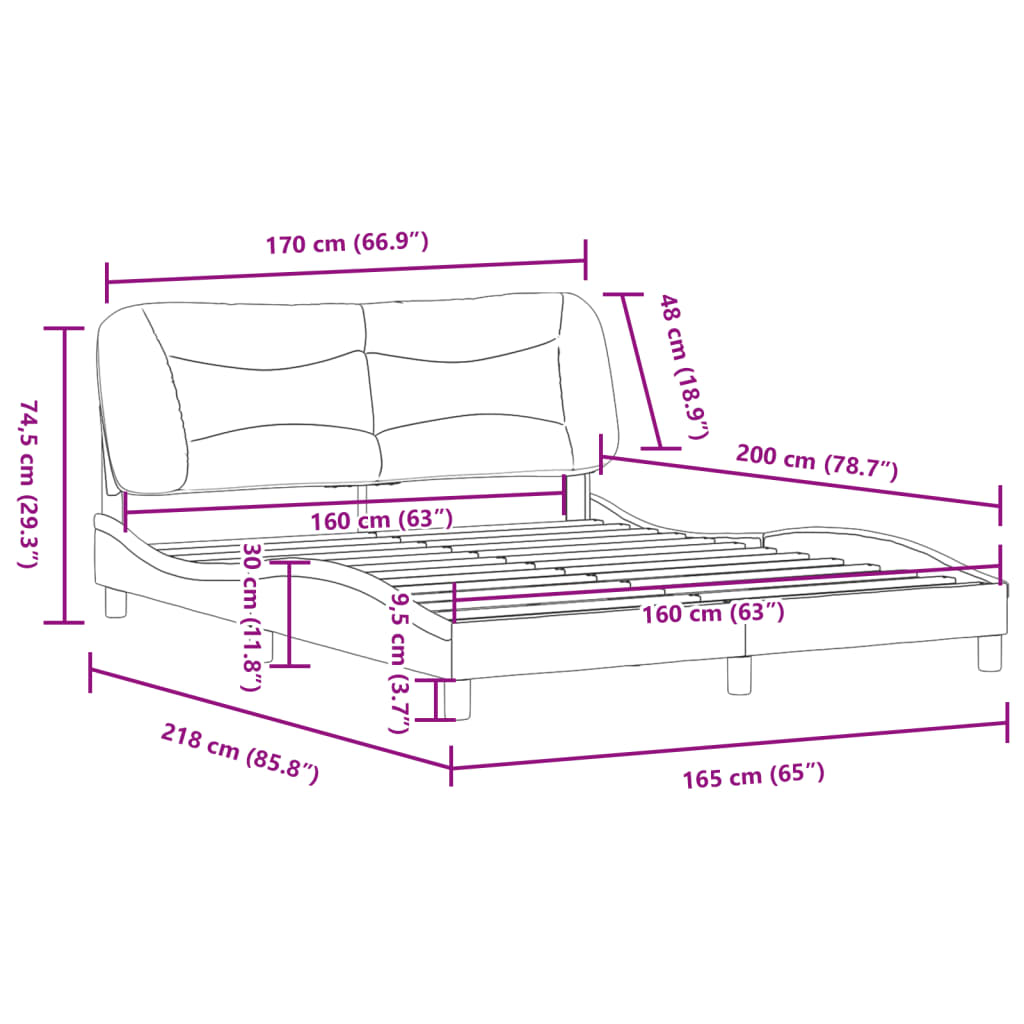 vidaXL Рамка за легло с табла, таупе,160x200 см, плат
