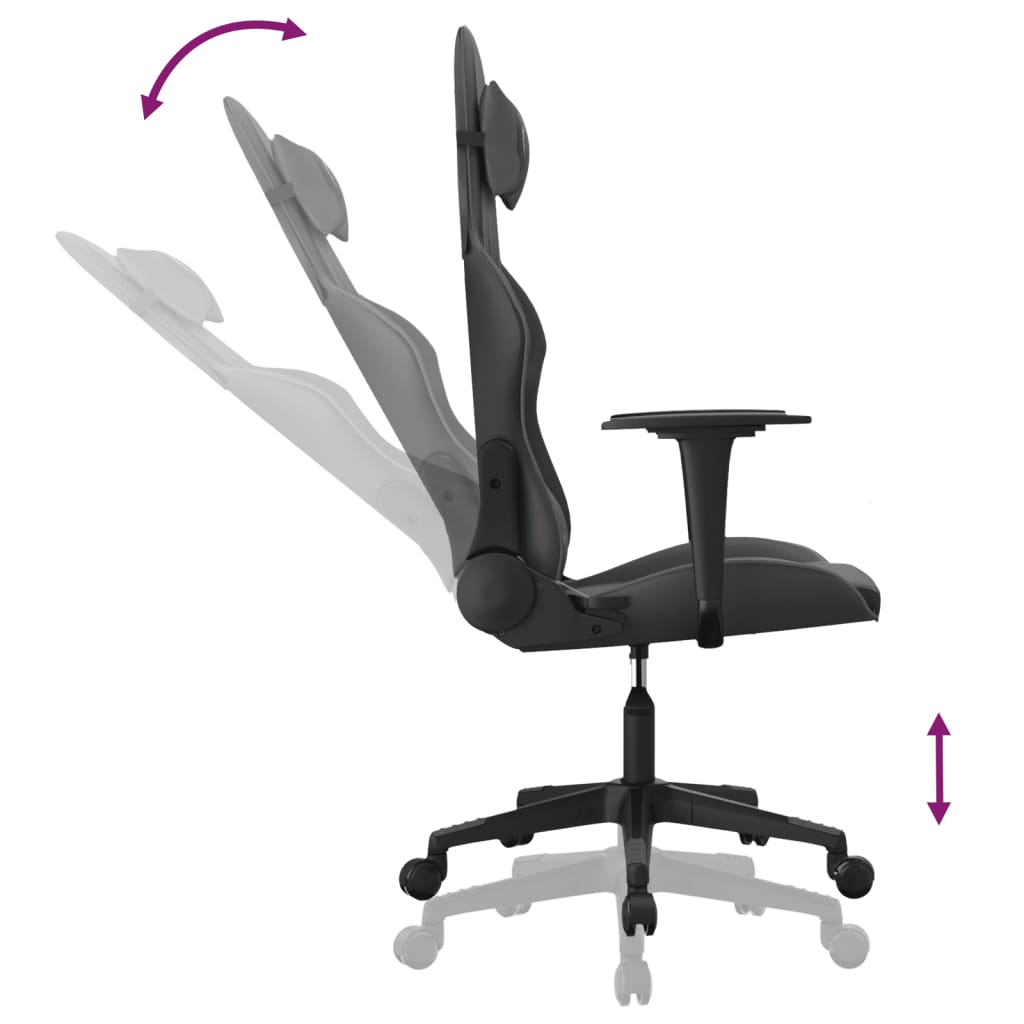 vidaXL Масажен гейминг стол, черен, изкуствена кожа