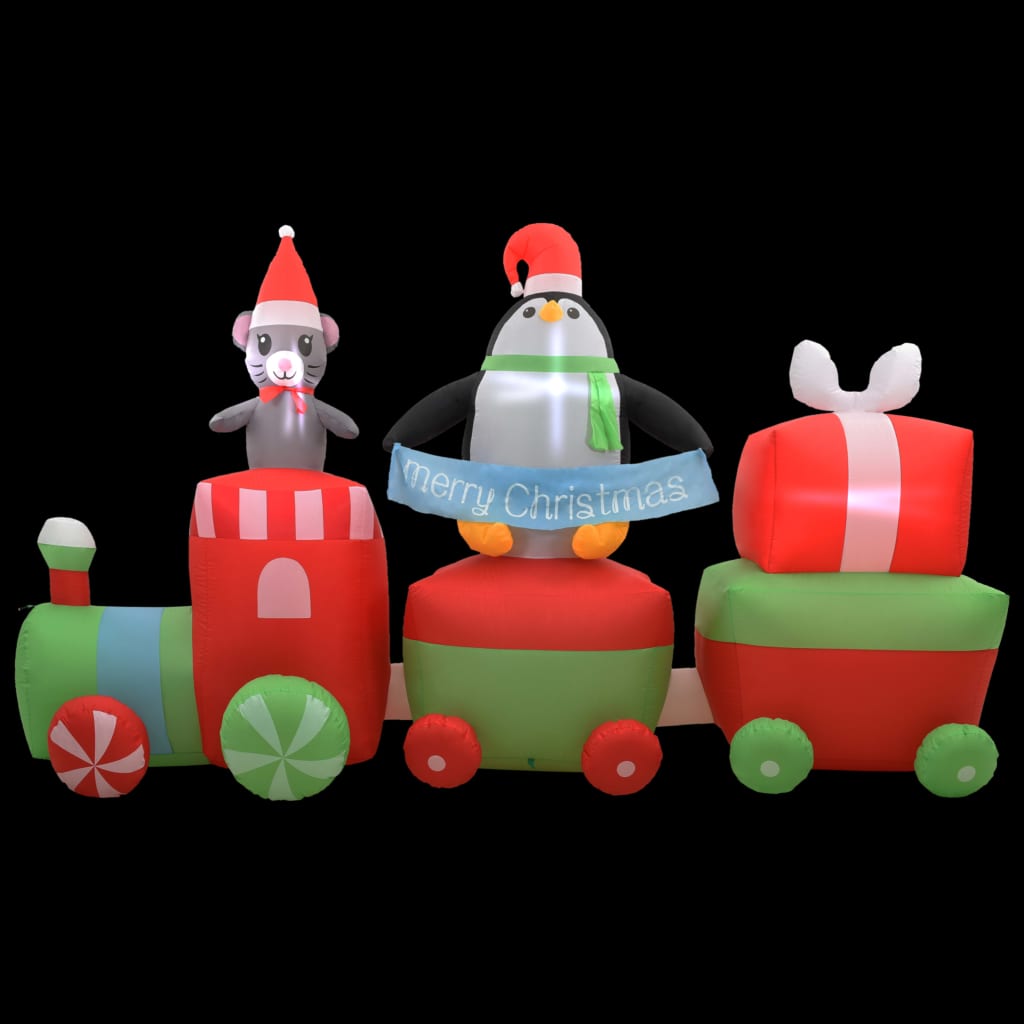 vidaXL Коледен надуваем влак с пингвин и мишка, LED, IP44, 350 см