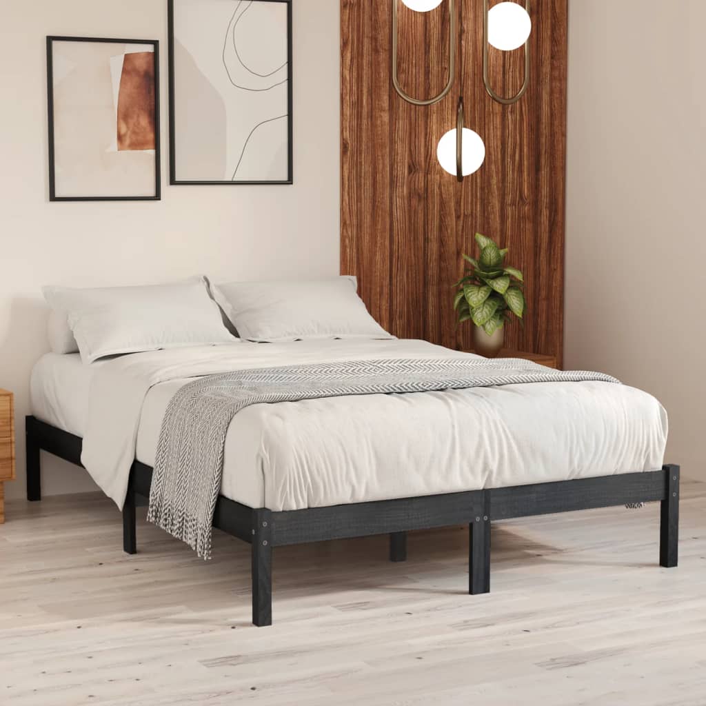 vidaXL Рамка за легло, сива, борово дърво масив, 160x200 cм