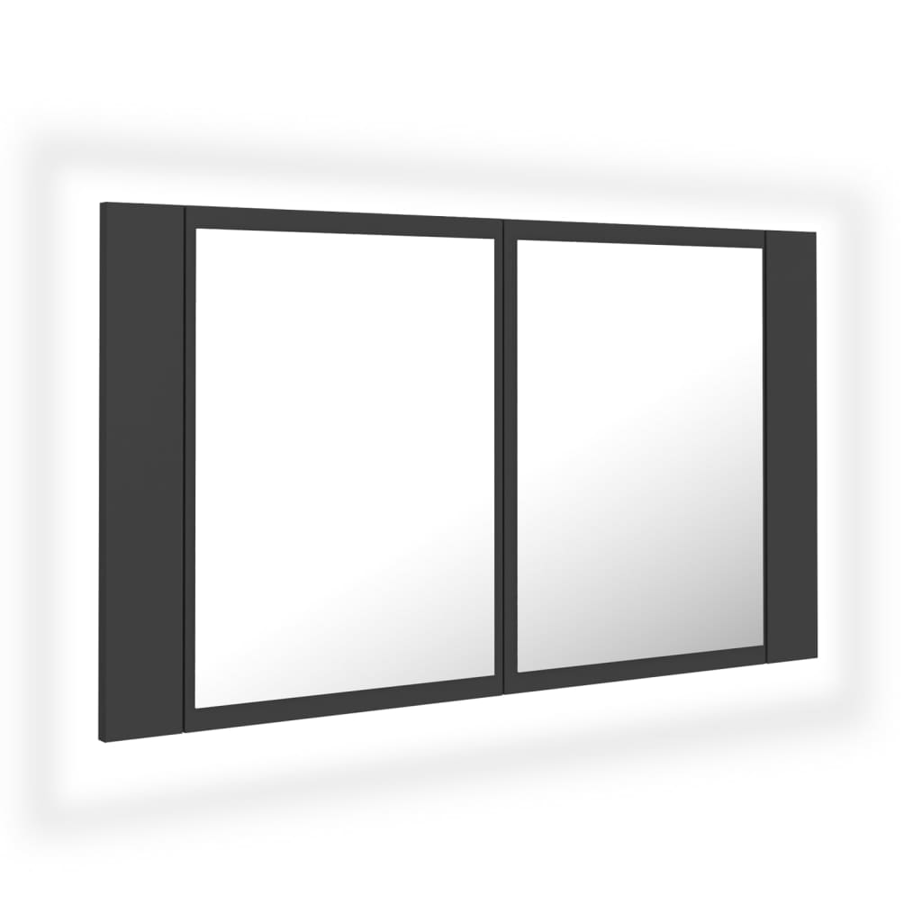 vidaXL Шкаф с LED огледало за баня, сиво, 80x12x45 см, акрил