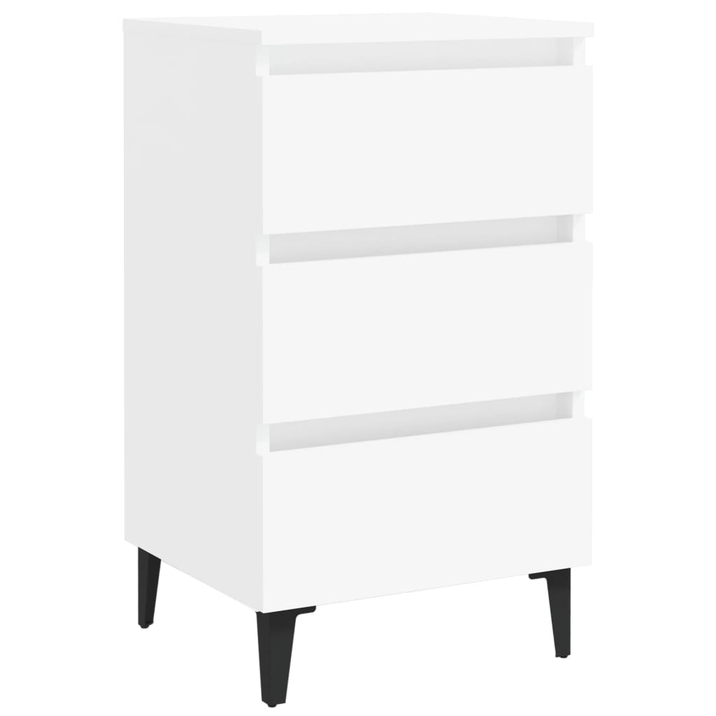 vidaXL Нощно шкафче с метални крака, бяло, 40x35x69 см