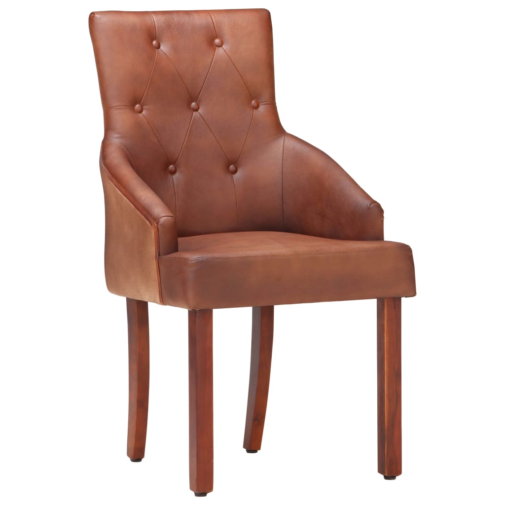vidaXL Трапезни столове, 4 бр, кафяви, естествена козя кожа