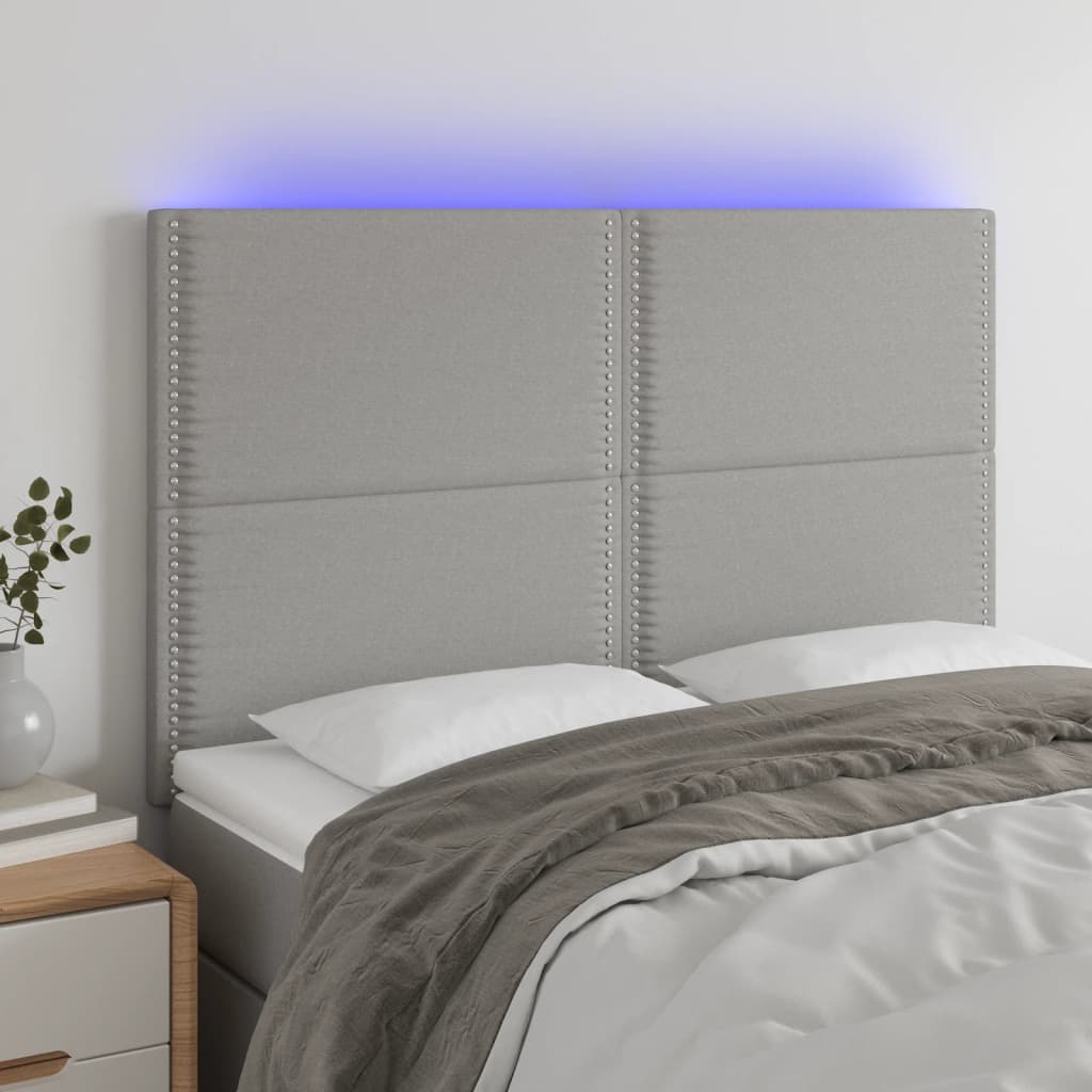 vidaXL LED горна табла за легло, светлосива, 144x5x118/128 см, плат