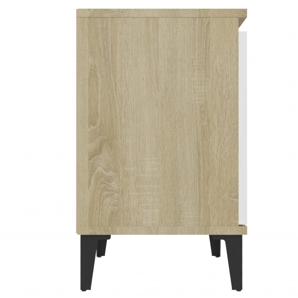 vidaXL Нощно шкафче с метални крака, дъб сонома и бяло, 40x30x50 см