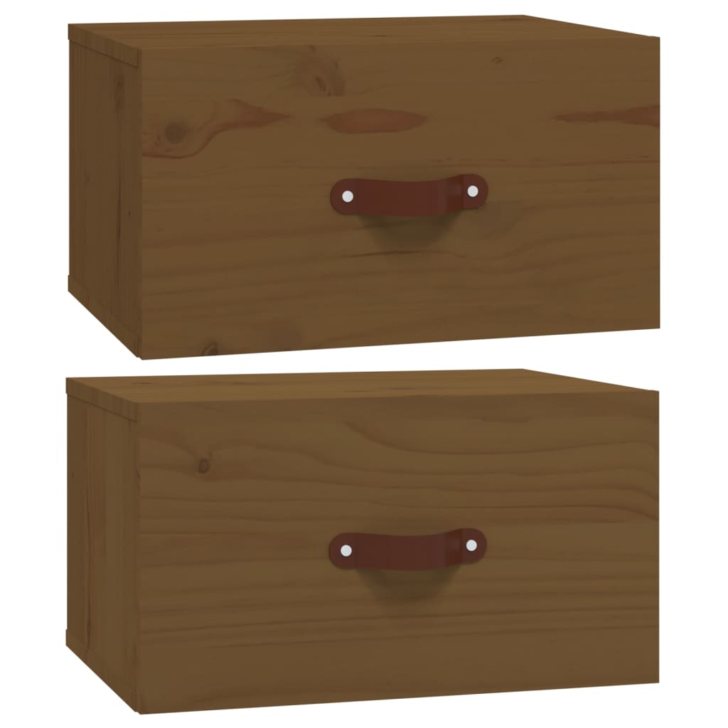 vidaXL Нощни шкафчета за стенен монтаж 2 бр меденокафяви 40x29,5x22 см