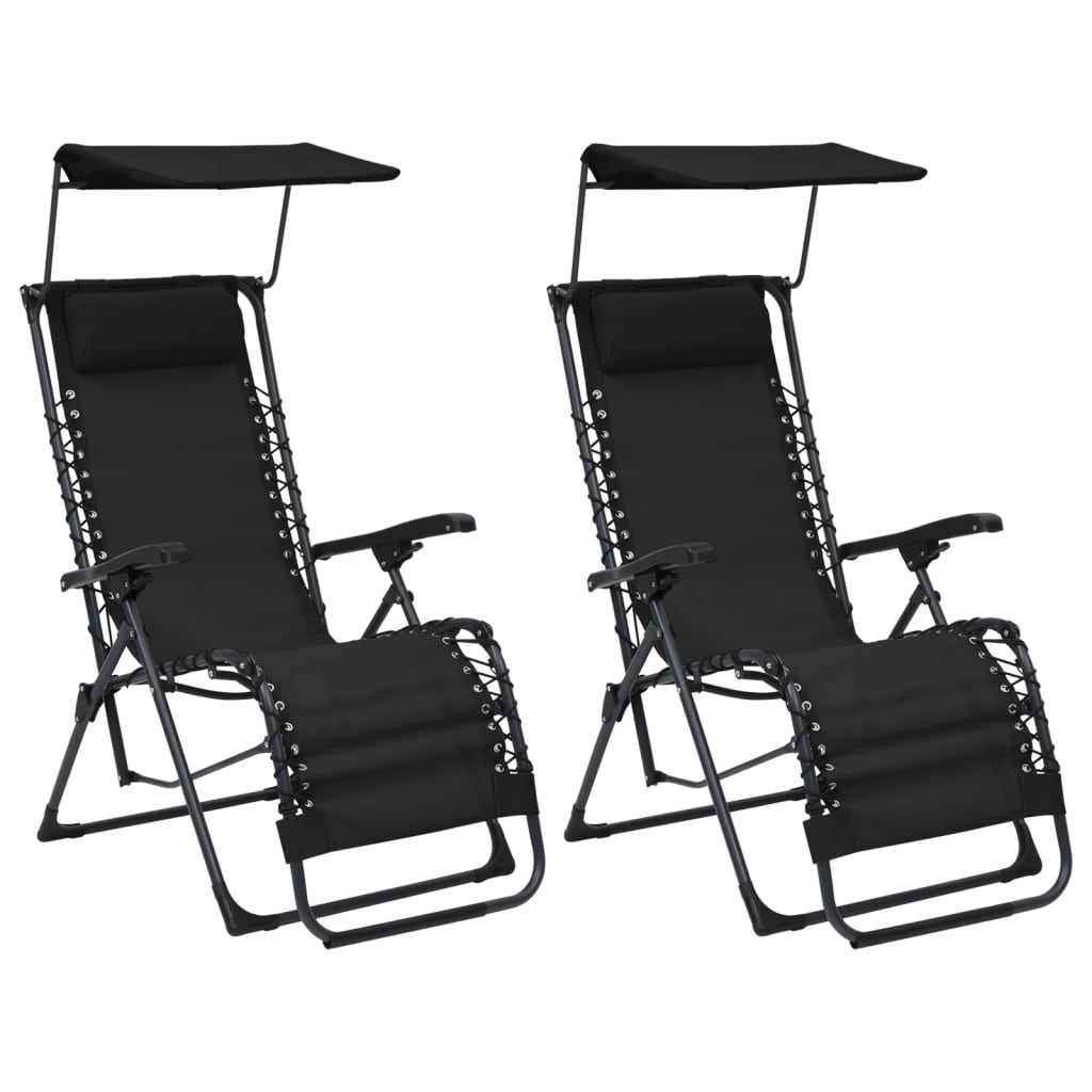 vidaXL Сгъваеми столове тип шезлонг, 2 бр, textilene, черни