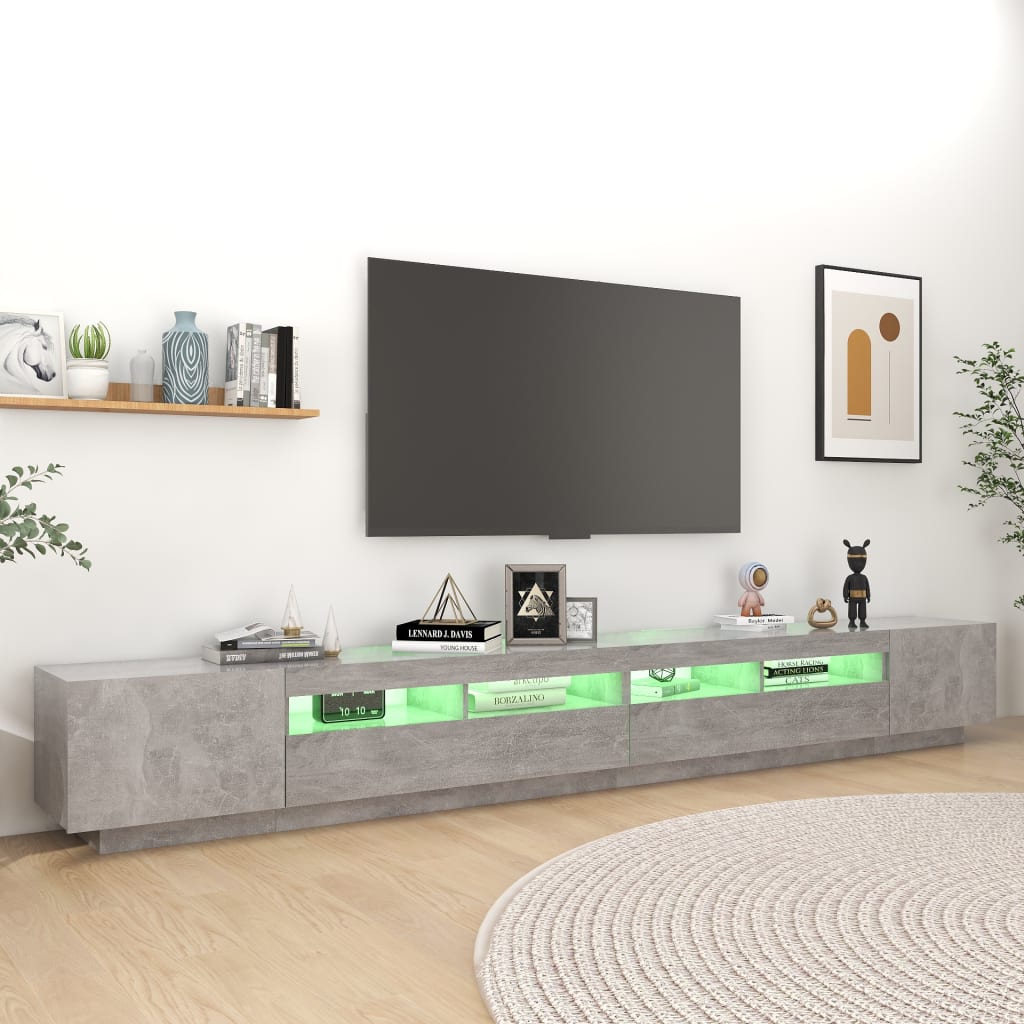 vidaXL ТВ шкаф с LED осветление, бетонно сив, 300x35x40 см