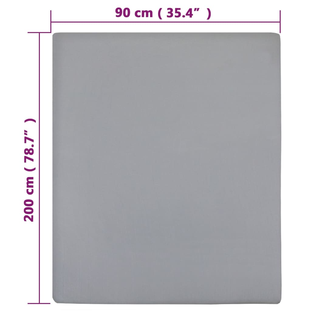 vidaXL Чаршафи с ластик, 2 бр, сиви, 90x200 см, памук
