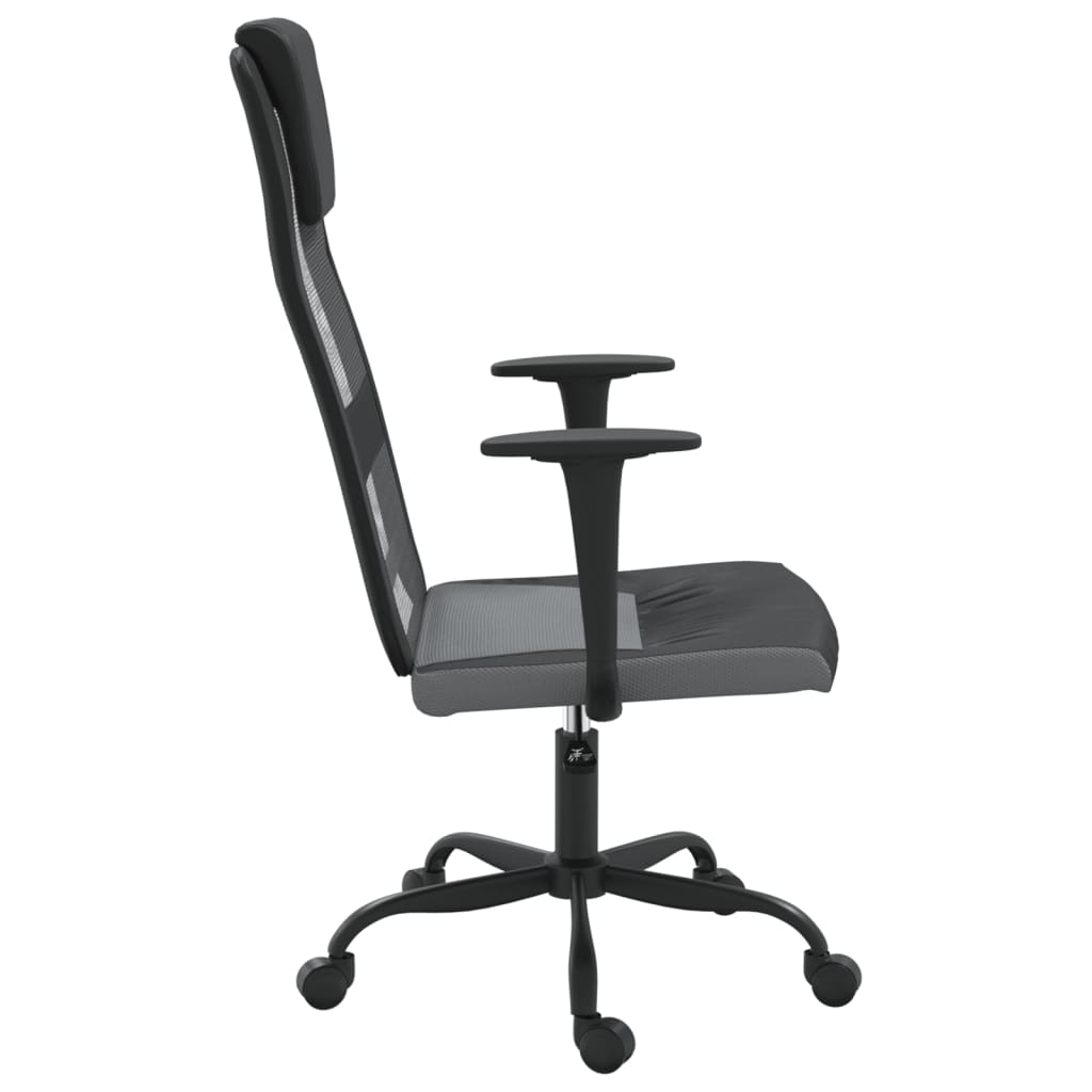 vidaXL Офис стол, регулируем, сиво-черен, мрежеста материя и еко кожа