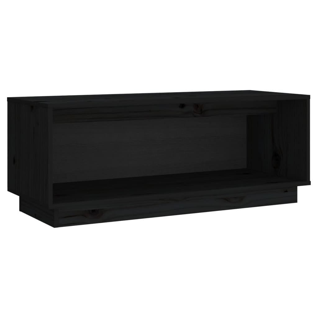 vidaXL ТВ шкаф, черен, 90x35x35 см, бор масив