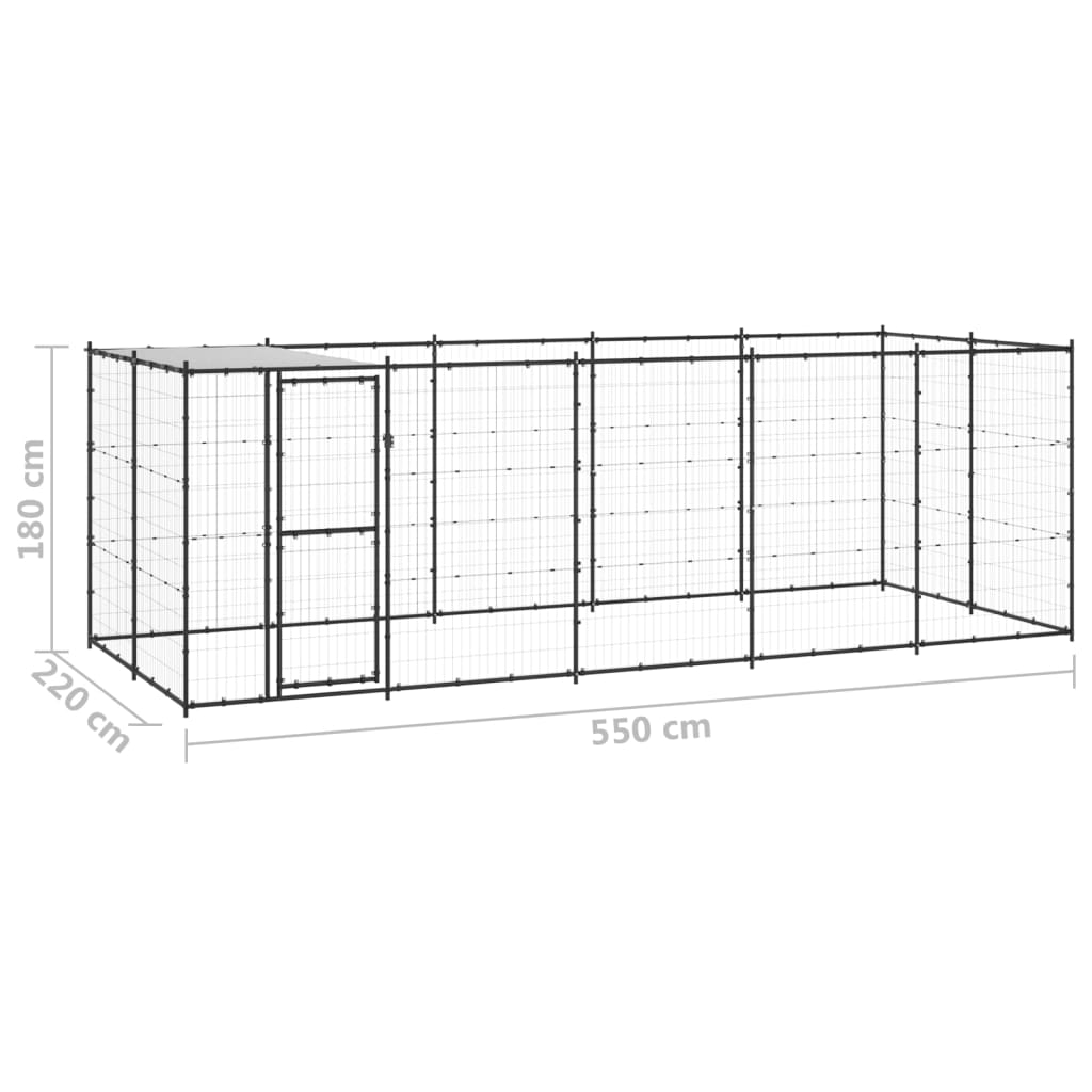 vidaXL Външна клетка за кучета с покрив, стомана, 12,1 м²