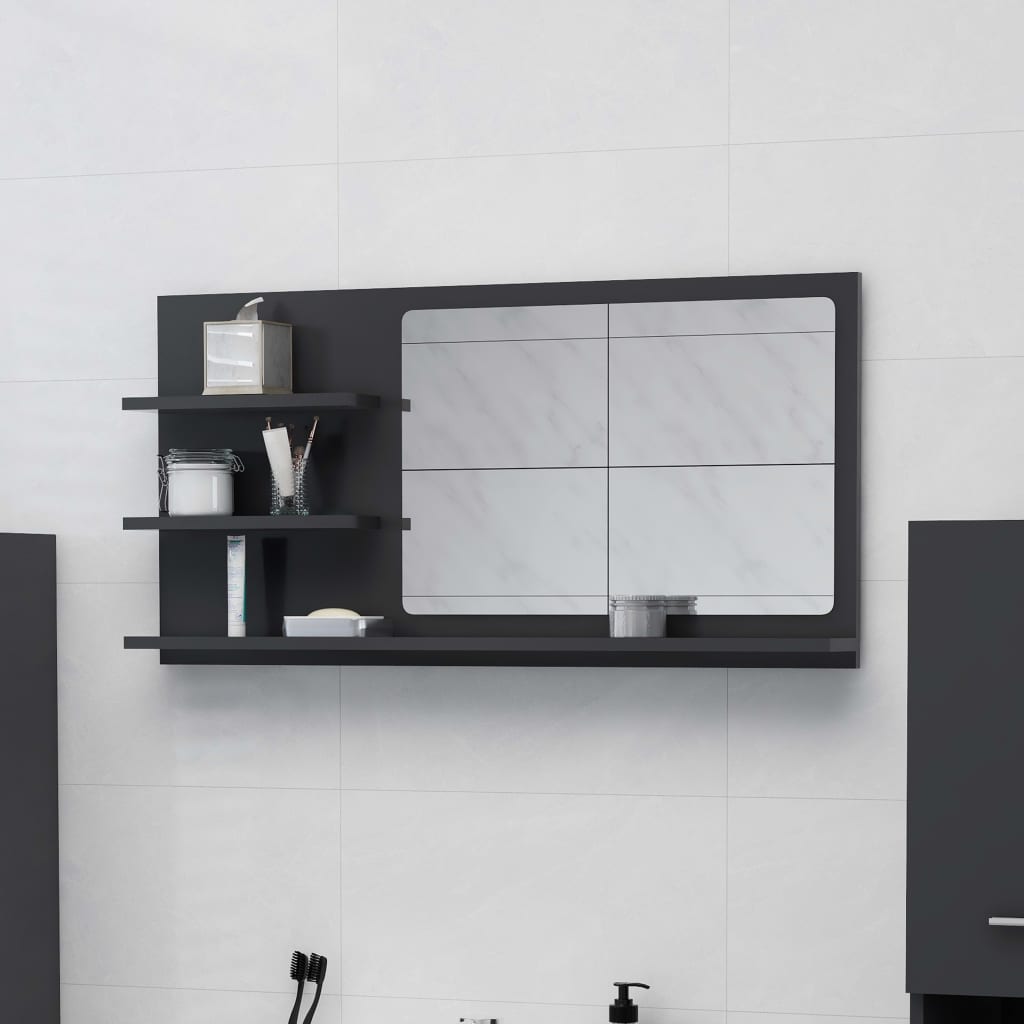 vidaXL Огледало за баня, сиво, 90x10,5x45 см, ПДЧ