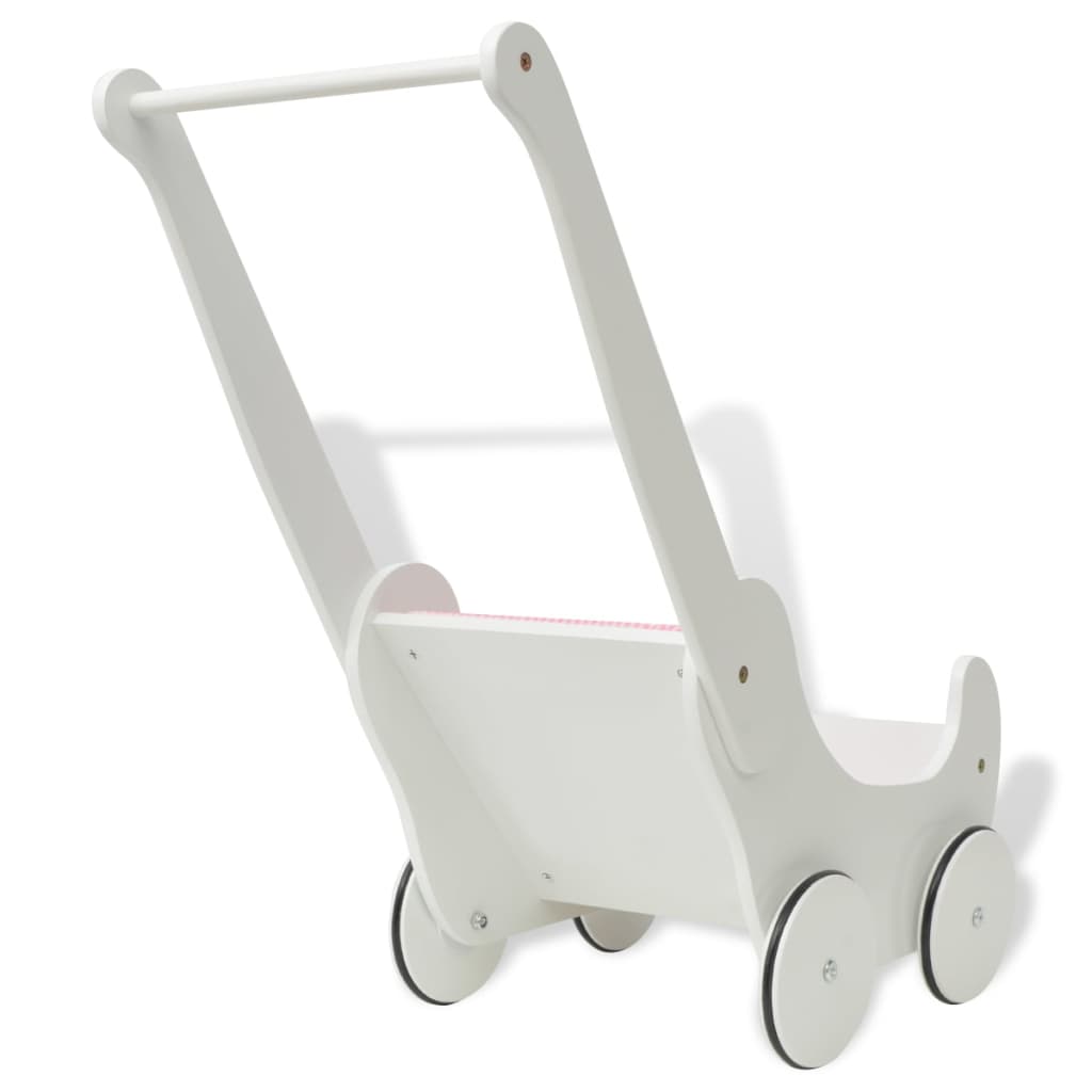 vidaXL Детска количка за кукли от дърво, 53x25,7x50 cм, бяла