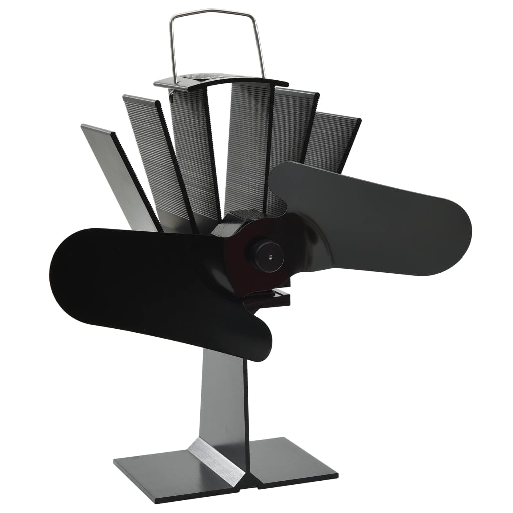 vidaXL Вентилатор за печка за топъл въздух, 2 перки, черен