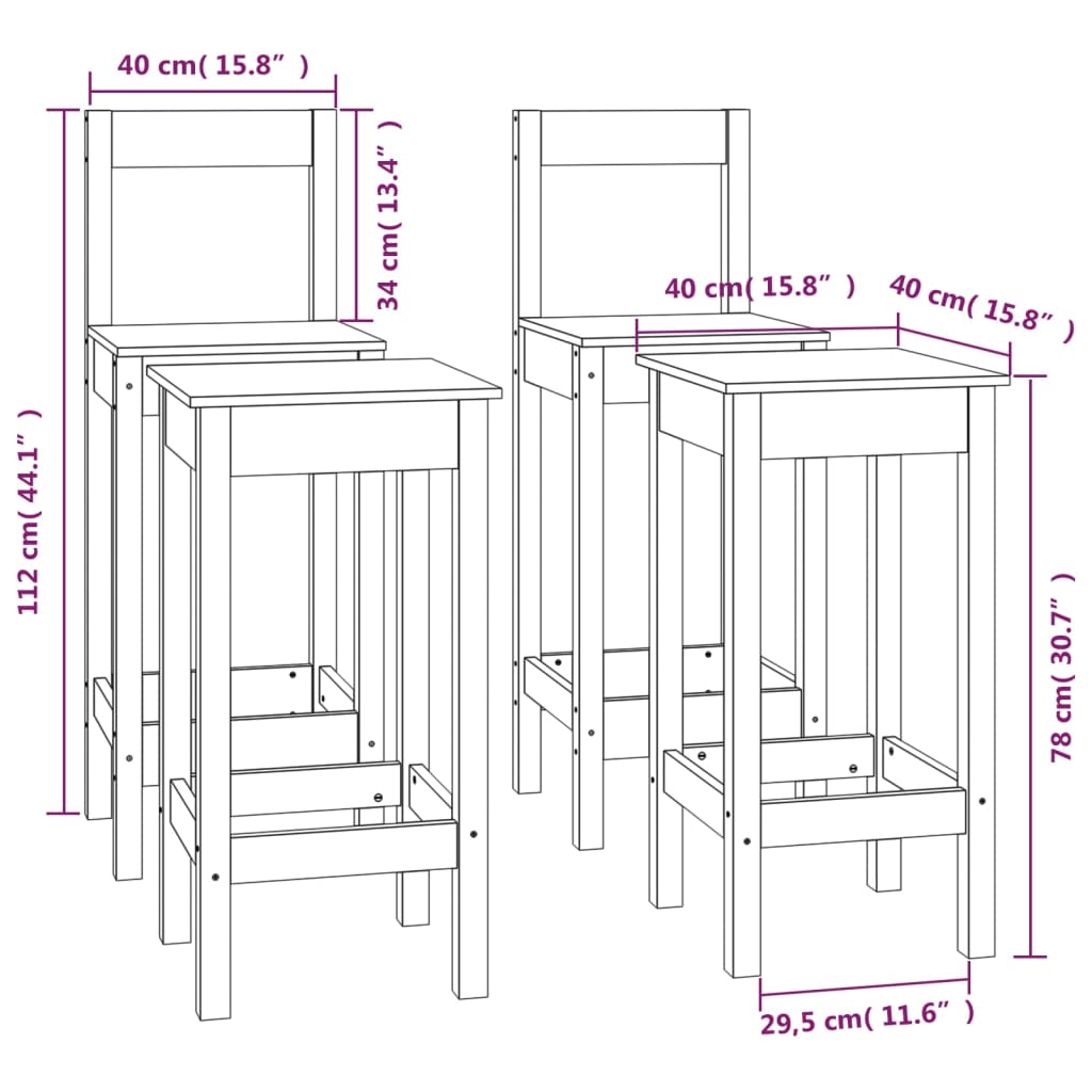 vidaXL Комплект бар столове от 4 части, масивна борова дървесина