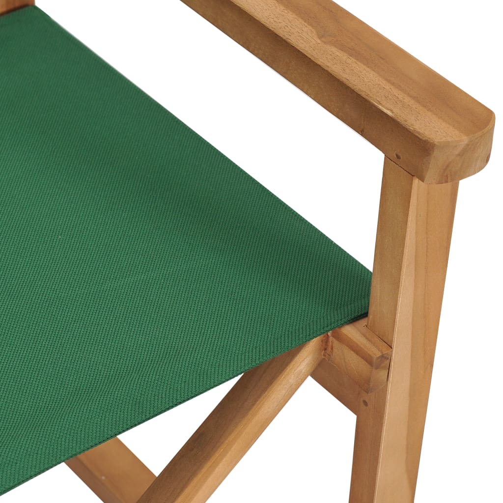 vidaXL Сгъваем режисьорски стол, тиково дърво масив, зелен