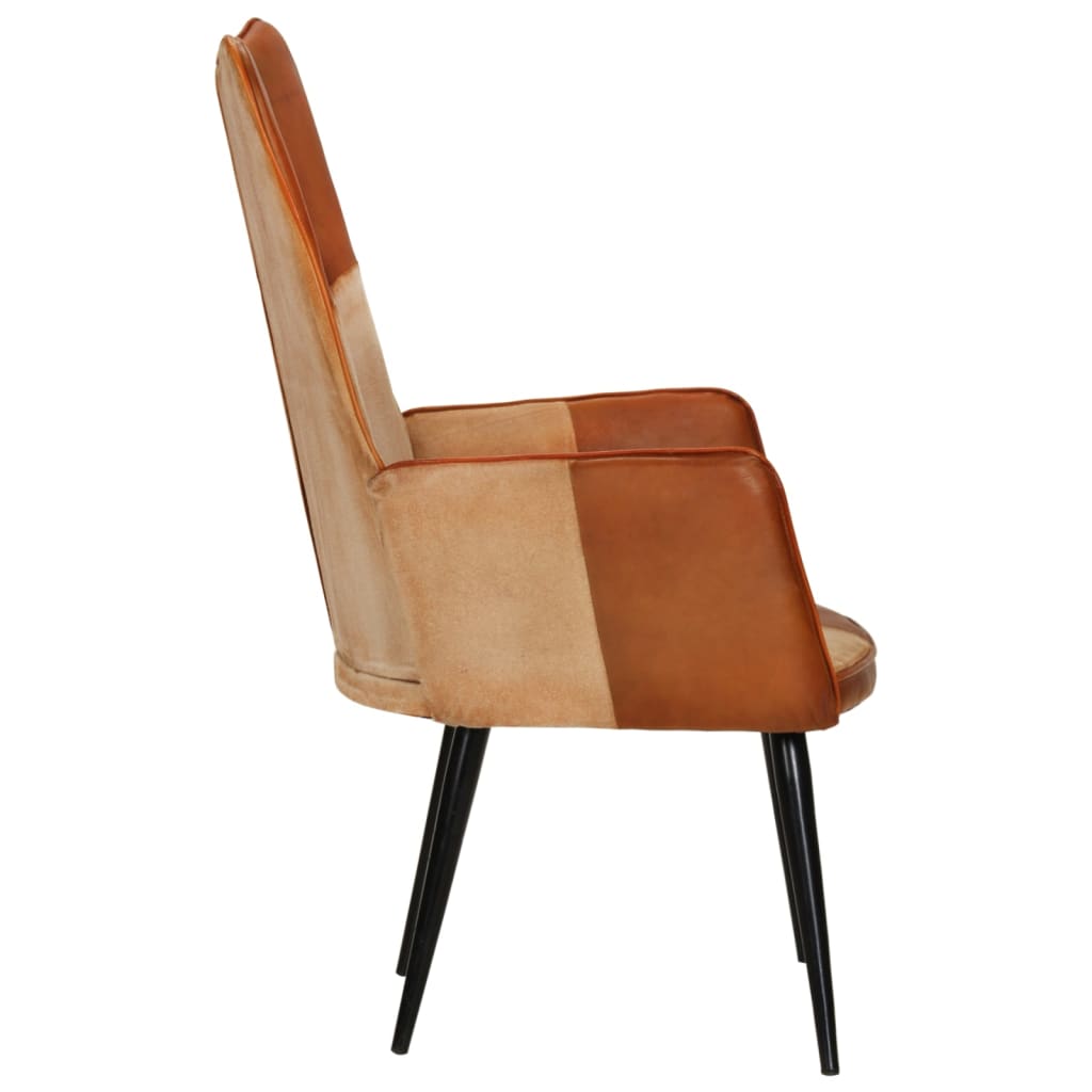vidaXL Wingback стол, кафяво и кремаво, естествена кожа