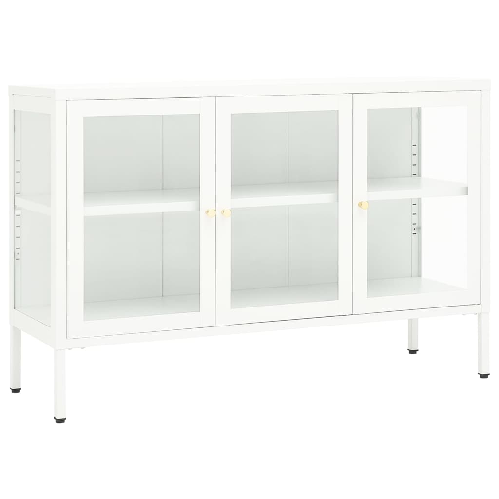 vidaXL Бюфет, бял, 105x35x70 см, стомана и стъкло