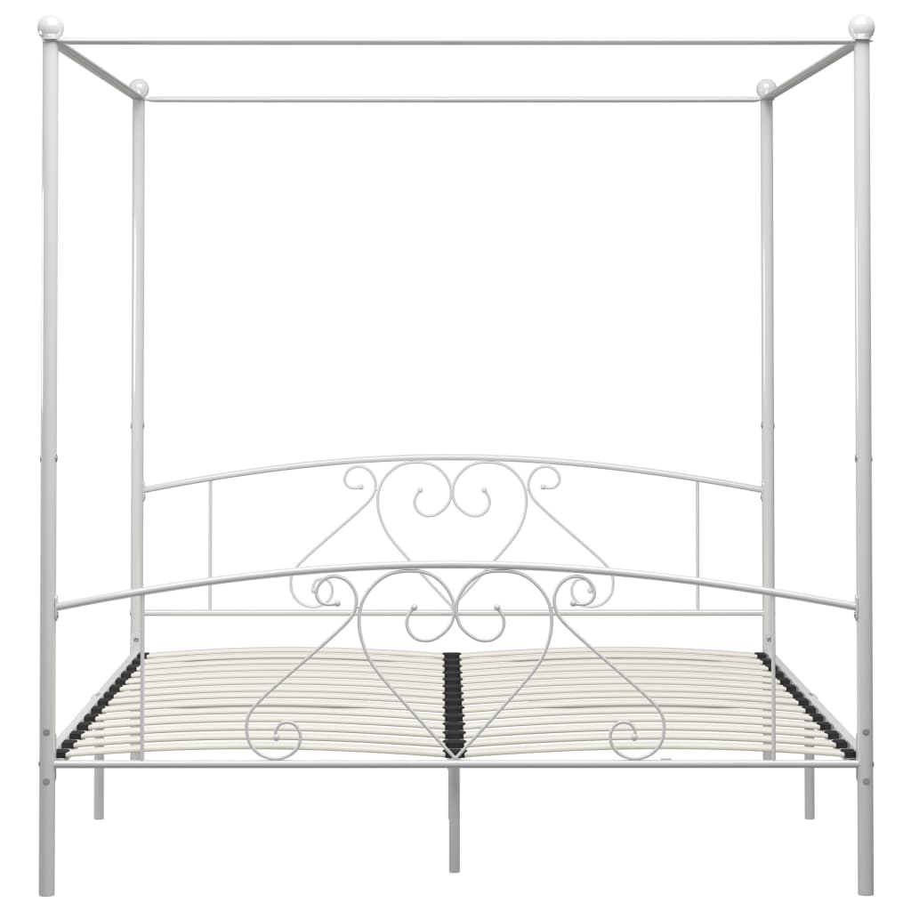 vidaXL Рамка за легло с балдахин, бяла, метал, 200x200 см