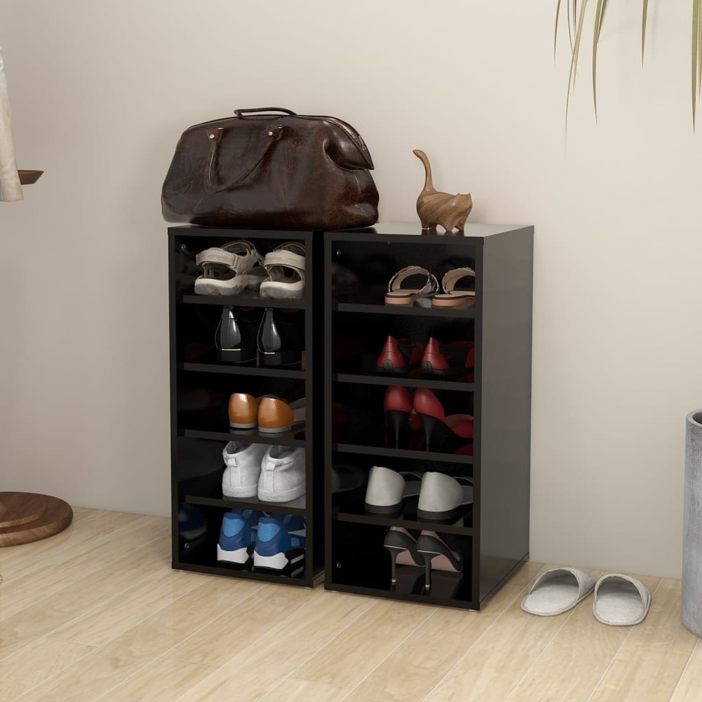 vidaXL Шкафове за обувки, 2 бр, черни, 31,5x35x70 см, ПДЧ