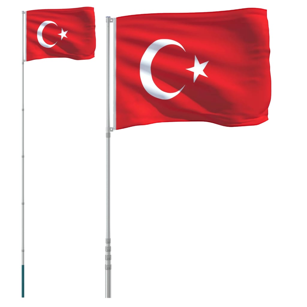 vidaXL Флаг на Турция и стълб 5,55 м алуминий