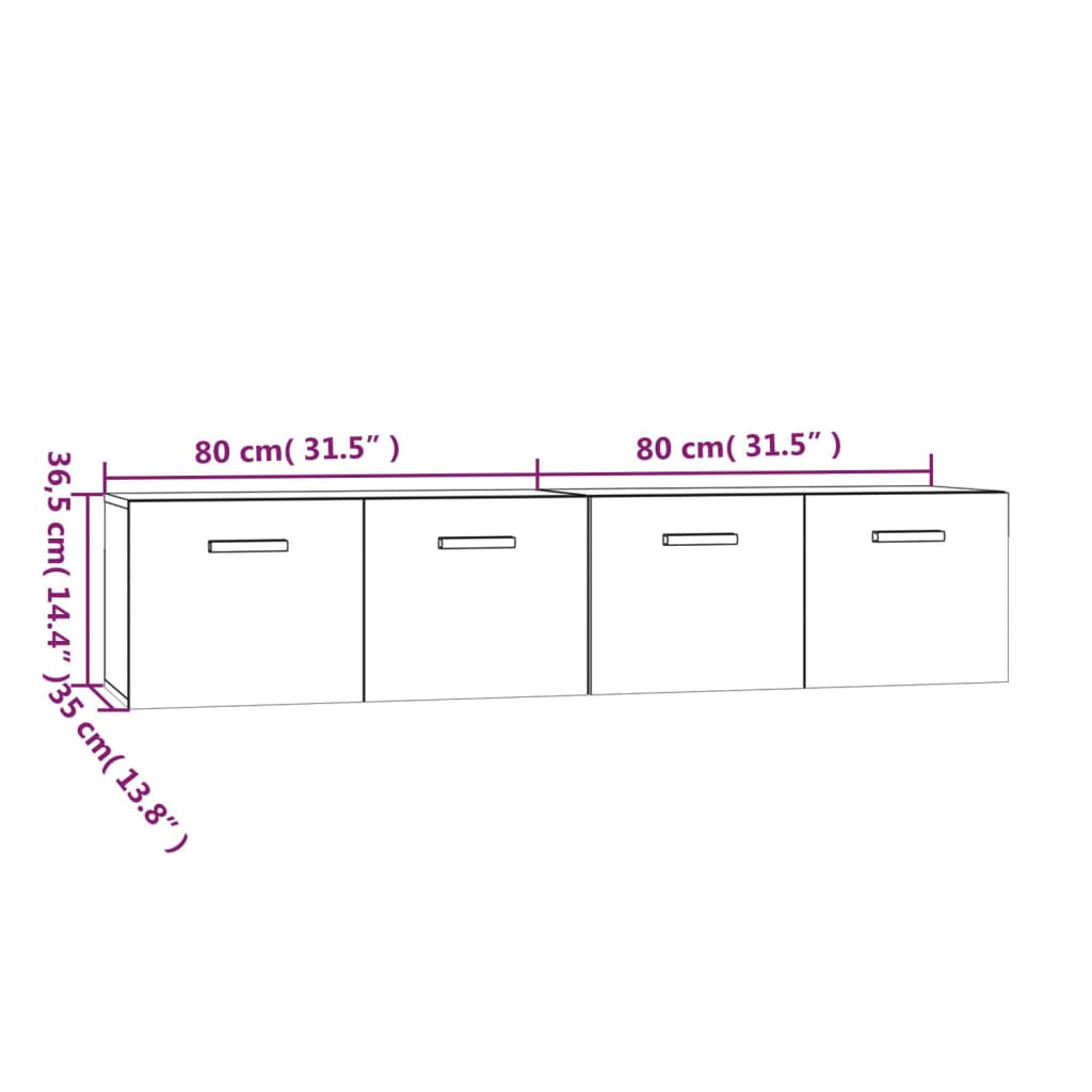 vidaXL Стенни шкафове 2 бр бял гланц 80x35x36,5 см инженерно дърво