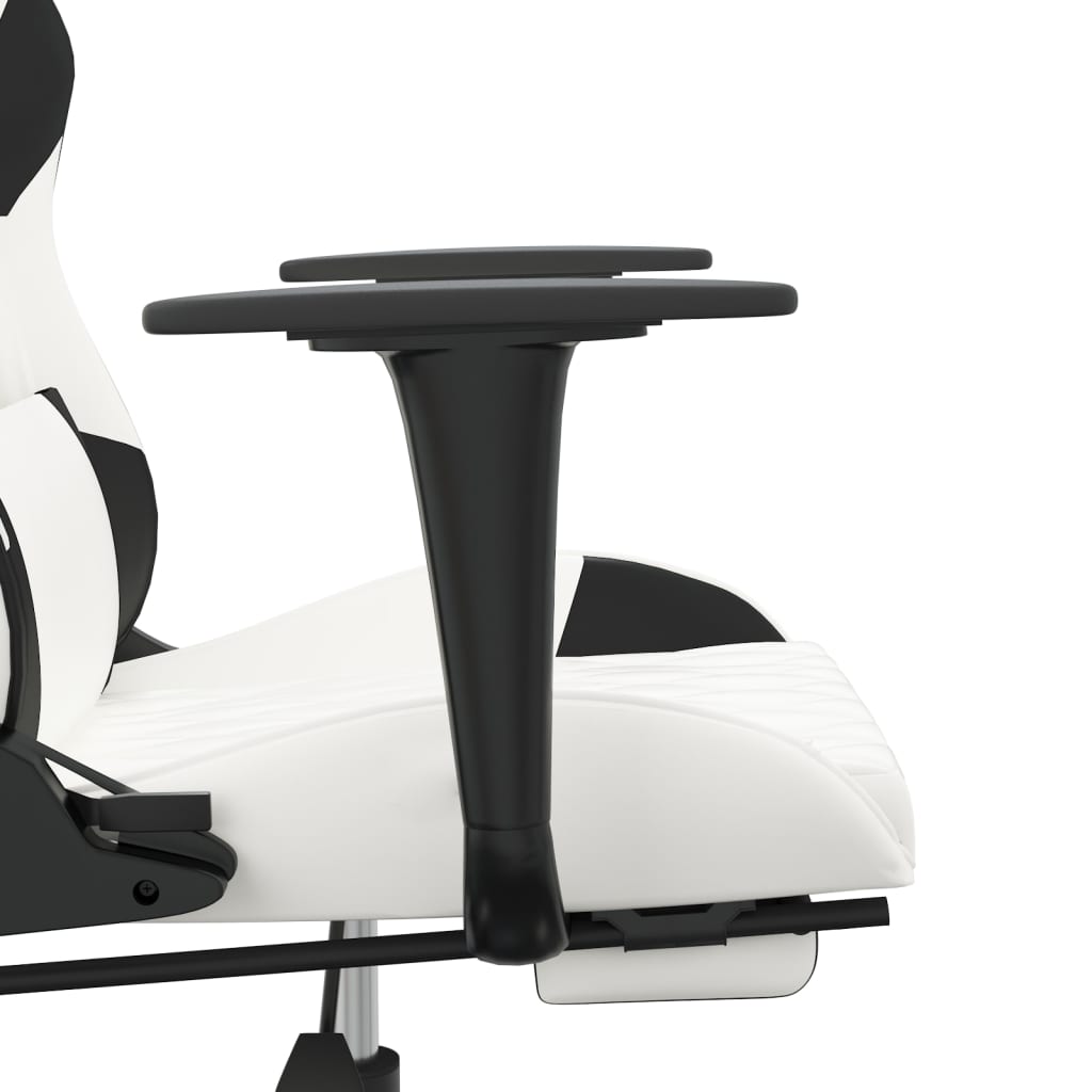 vidaXL Масажен гейминг стол с опора за крака Бял-черно изкуствена кожа
